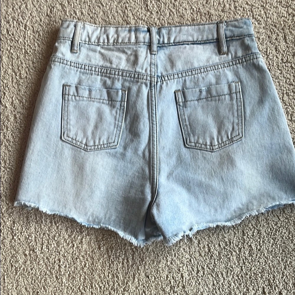 Cotton On Light Blue Jean Distressed Frayed Hem Shorts. Size 9-10 - Picture 4 of 5
